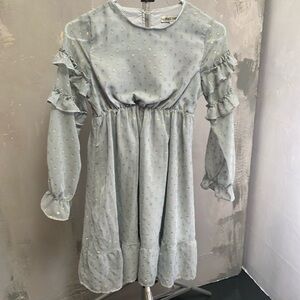 Long sleeve dress in light blue and gold Y12